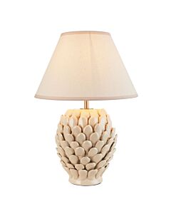 Endon Lighting - Layered Leaf & Ivy 30cm - 116420 - Cream Crackle Aged Brass Vintage White Ceramic Table Lamp With Shade