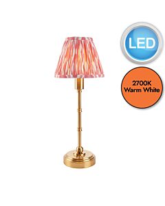 Endon Lighting - Burley Rechargeable & Ikat 16cm - 114798 - LED Aged Brass Pink Touch Table Lamp With Shade