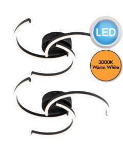 Set of 2 Curve - Black LED Flush Ceiling Lights