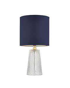 Jewel - 37cm Glass Table Light with Navy Blue Linen Shade
