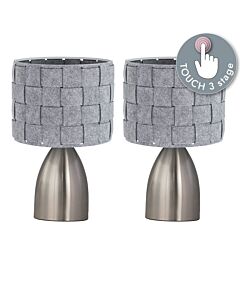 Set of 2 Valentina - Brushed Chrome Touch Lamps with Grey Felt Shades