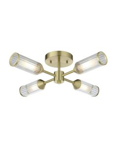 Westchester - Satin Brass Clear Frosted Glass 4 Light Flush Ceiling Light