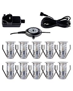 Set of 10 - 15mm Stainless Steel IP67 Cool White LED Plinth Decking Kit with Dusk til Dawn Photocell Sensor