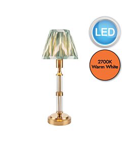 Endon Lighting - Morton Rechargeable & Zigzag 16cm - 114843 - LED Aged Brass Green Touch Table Lamp With Shade