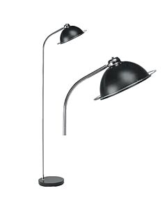 Bauhaus - Black Dome Floor Lamp with Chrome Detail