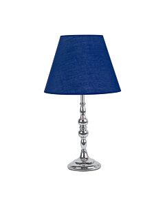 Chrome Table Lamp with Decorative Stem and Navy Blue Shade