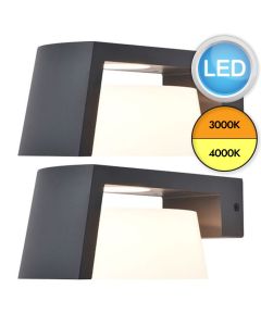 Set of 2 Moon - LED Dark Grey Opal IP44 Outdoor Wall Lights