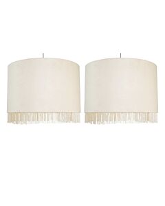 Set of 2 Fringed - Off White 38cm Fringed Velvet Pendant Shades