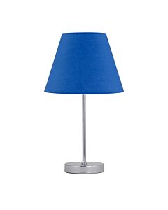 Chrome Stick Table Lamp with Royal Blue Fabric Shade