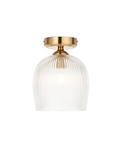 Endon Lighting - Ashcroft - 120623 - Aged Brass Clear Ribbed Glass Flush Ceiling Light