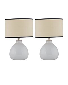 Set of 2 Tuscan - White Ceramic Lamps with Natural Rattan Shade