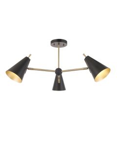 Cardenas - Antique Brass Black 3 Light Flush Ceiling Light