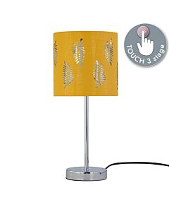 Chrome Touch Operated Table Lamp with Ochre Mustard Fern Shade