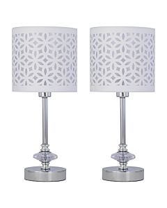 Set of 2 Chrome Jewelled Table Lamps with White Cut Out Shades