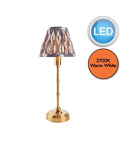 Endon Lighting - Burley Rechargeable & Ikat 16cm - 114807 - LED Aged Brass Grey Touch Table Lamp With Shade