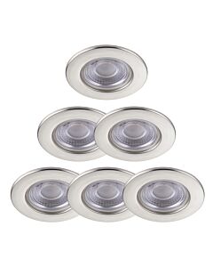 Set of 6 Satin Nickel Fire Rated 6W LED 4000K Recessed Downlights
