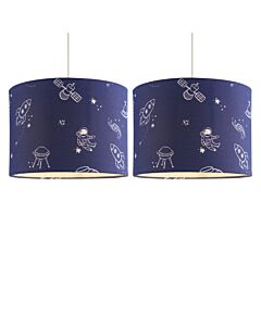 Set of 2 Space - 25cm Space Print Navy Blue Pendant Shades