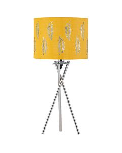 Chrome Tripod Table Lamp with Ochre Fern Cut Out Shade