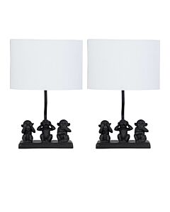 Set of 2 Cheeky - Three Monkeys Table Lamps With White Fabric Shades