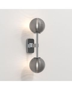 Astro Lighting - Tacoma Twin 1429002 & 5036005 - IP44 Polished Chrome Wall Light with Smoked Ribbed Glass Shades