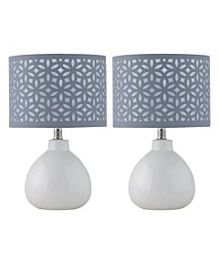 Set of 2 Tuscan - White Ceramic Lamps with Grey Cut Out Shade