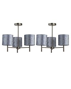 Set of 2 Brea - Antique Brass Light Fittings with Grey Velvet Shades