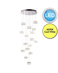 Endon Lighting - Prisma - 76486 - LED Chrome Clear Crystal Glass 16 Light Ceiling Pendant Light