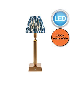 Endon Lighting - Trobridge Rechargeable & Ikat 16cm - 114867 - LED Aged Brass Blue Touch Table Lamp With Shade