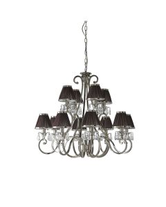 Interiors 1900 - Oksana - 63509 - Nickel Clear Crystal Glass Chocolate Pleated 12 Light Chandelier