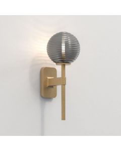 Astro Lighting - Tacoma Single 1429007 & 5036005 - IP44 Antique Brass Wall Light with Smoked Ribbed Glass Shade