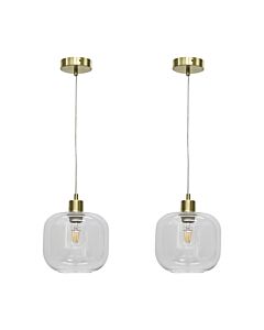 Set of 2 Bletch - Clear Glass with Satin Brass Pendant Fittings