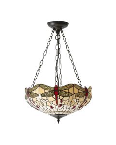 Interiors 1900 - Dragonfly - 70759 - Dark Bronze Tiffany Glass 3 Light Ceiling Pendant Light