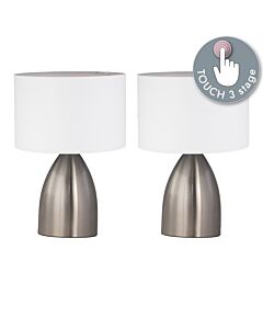 Set of 2 Valentina - Brushed Chrome Touch Lamps with White Shades