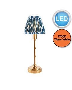 Endon Lighting - Burley Rechargeable & Ikat 16cm - 114808 - LED Aged Brass Blue Touch Table Lamp With Shade