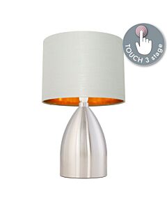 Valentina - Brushed Chrome Touch Lamp with Light Grey Cotton Shade