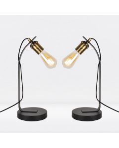 Set of 2 Matt Black with Antique Brass Detail Desk Lamps