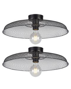 Set of 2 Cassidy - Large Black Mesh Ceiling Flush Lights