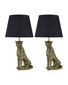 Set of 2 Bella - Gold Cheetah Table Lamps with Black Fabric Shades