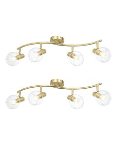 Set of 2 Naomi - Brushed Brass with Clear Glass 4 Light Ceiling Spotlights