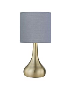 Romana - Antique Brass Touch Table Lamp with Grey Cotton Shade