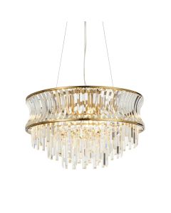 Hodge - Warm Brass Clear Crystal Glass 9 Light Ceiling Pendant Light