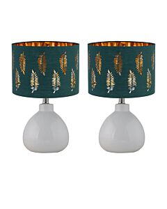 Set of 2 Tuscan - White Ceramic Lamps with Dark Green Fern Shade