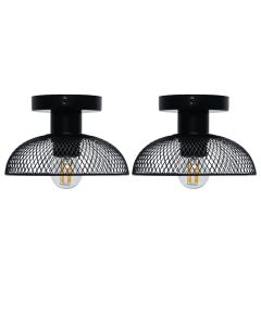 Set of 2 Cassidy - Small Black Mesh Ceiling Flush Lights