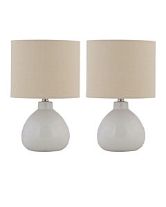 Set of 2 Tuscan - White Ceramic Lamps with Natural Linen Shade