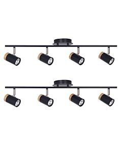 Set of 2 Stratton - Black with Wood Detail Four Way Spotlights