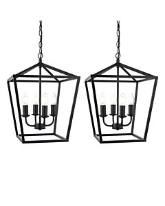 Set of 2 Devonshire - Black 4 Arm Lantern Style Ceiling Pendants