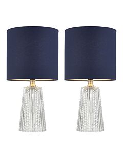 Set of 2 Jewel - 37cm Glass Table Lights with Navy Blue Linen Shades