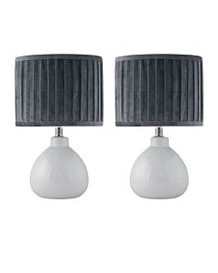 Set of 2 Tuscan - White Ceramic Lamps with Grey Pleated Velvet Shade