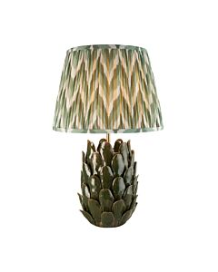 Endon Lighting - Layered Leaf & Zigzag 35cm - 116448 - Olive Green Aged Brass Ceramic Table Lamp With Shade