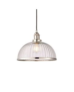 Endon Lighting - Hansen - 76713 - Nickel Clear Ribbed Glass Ceiling Pendant Light